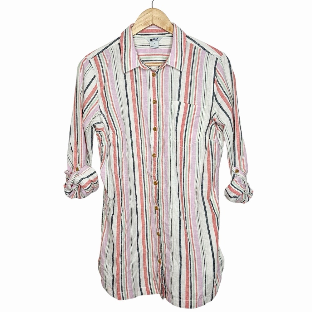 Duluth Trading Hemp Organic Cotton Striped Tunic Womens Small Coastal Beach